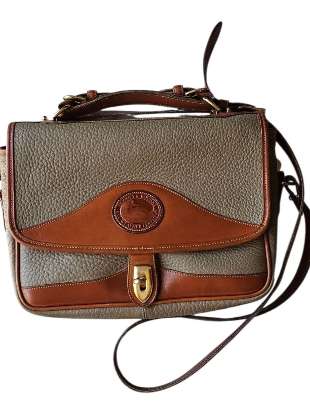 Vintage Dooney & Bourke AWL Taupe Brown Leather Messenger Satchel Crossbody Bag